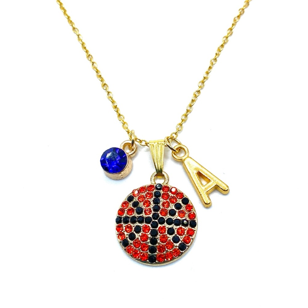 Basketball Necklace Gold Rhinestone - Picture 6 of 7
